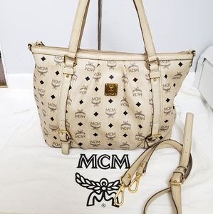 Large MCM beige shoulder bag/ tote crossbody strap